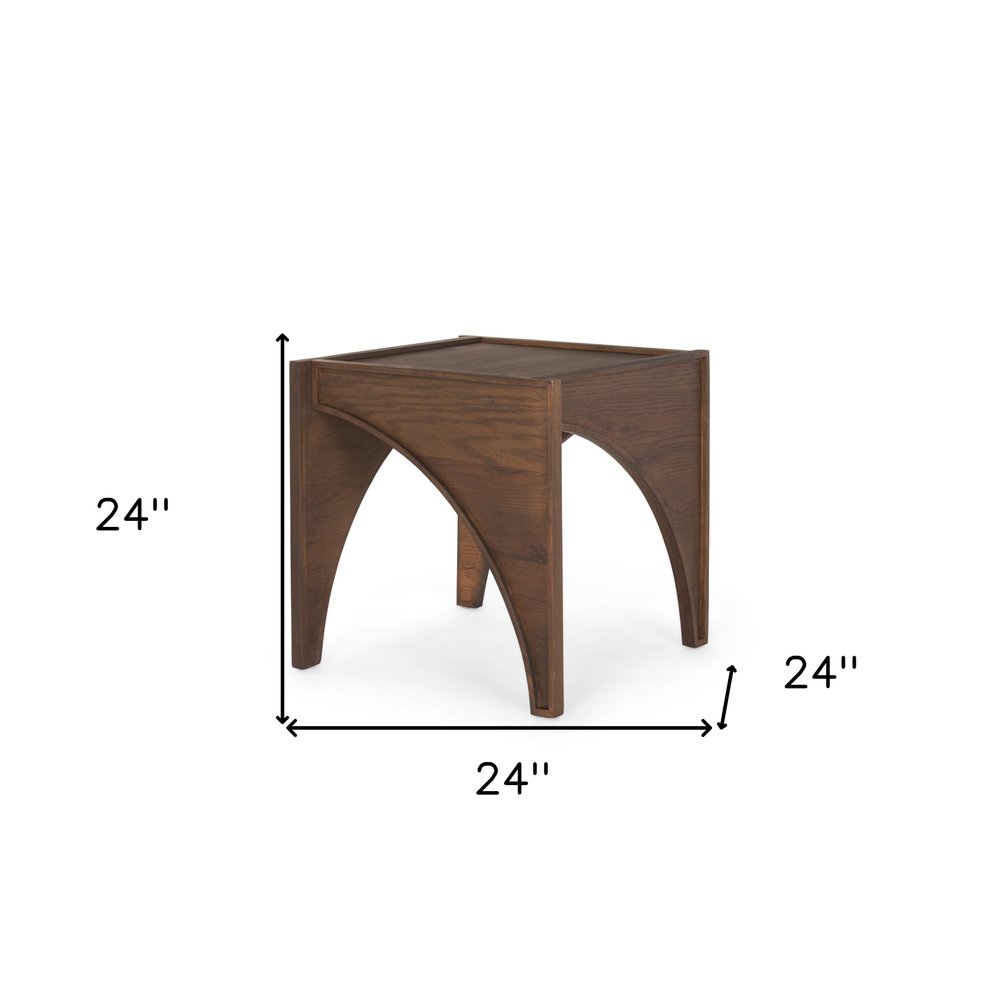 24" Brown Wood Modern Arched Square End Table