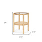 24" Clear and Light Brown Glass and Solid Wood Round End Table With Shelf