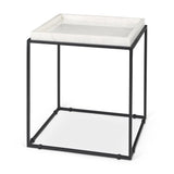 20" White and Black Marble and Metal Square Frame End Table