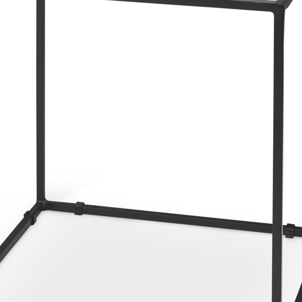 20" White and Black Marble and Metal Square Frame End Table