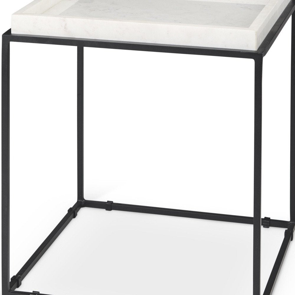 20" White and Black Marble and Metal Square Frame End Table