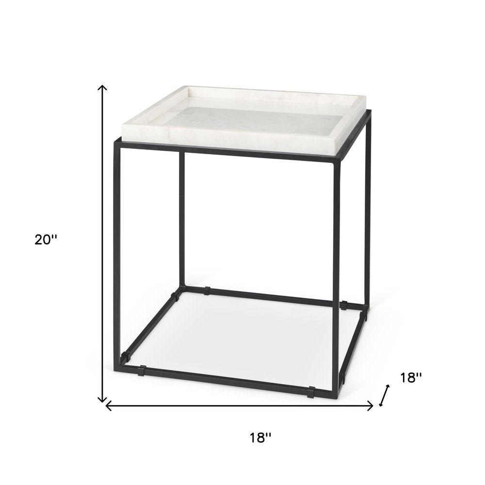 20" White and Black Marble and Metal Square Frame End Table
