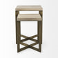 Set of Two Natural and Gold Solid Wood and Metal Square Cross Legs Nested Tables