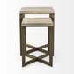 Set of Two Natural and Gold Solid Wood and Metal Square Cross Legs Nested Tables