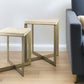 Set of Two Natural and Gold Solid Wood and Metal Square Cross Legs Nested Tables