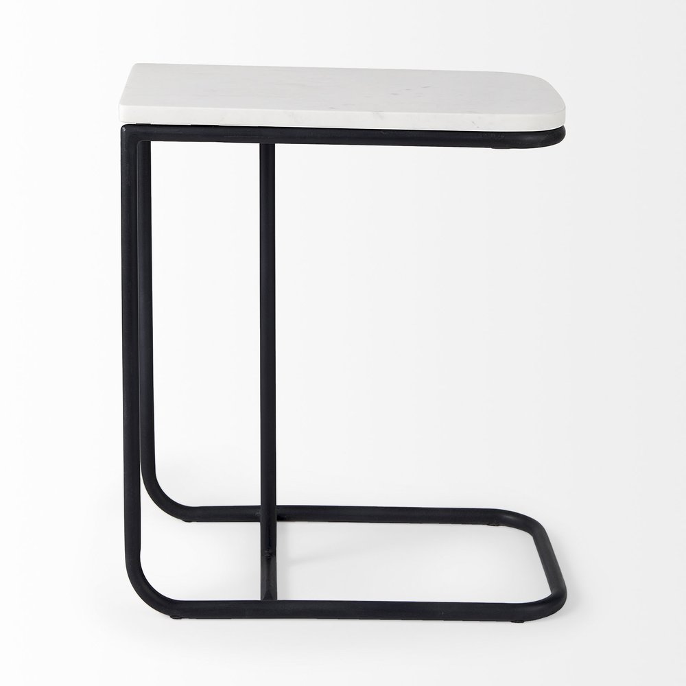 23" Black And White Marble and Metal C Table End Table