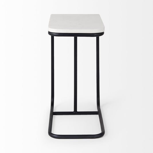 23" Black And White Marble and Metal C Table End Table