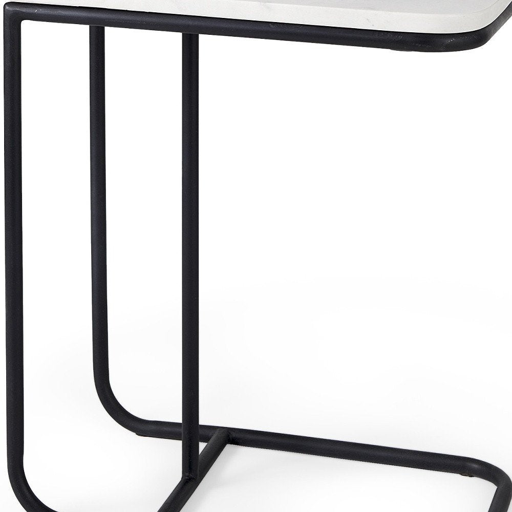 23" Black And White Marble and Metal C Table End Table