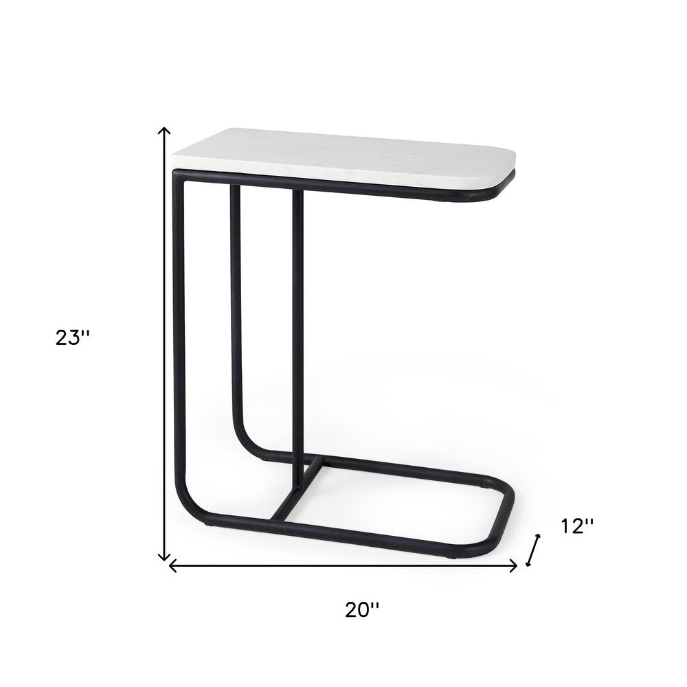 23" Black And White Marble and Metal C Table End Table