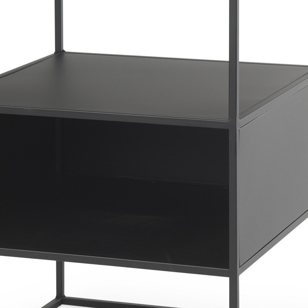 21" Clear and Black Glass and Metal Square Frame End Table With Two Shelves