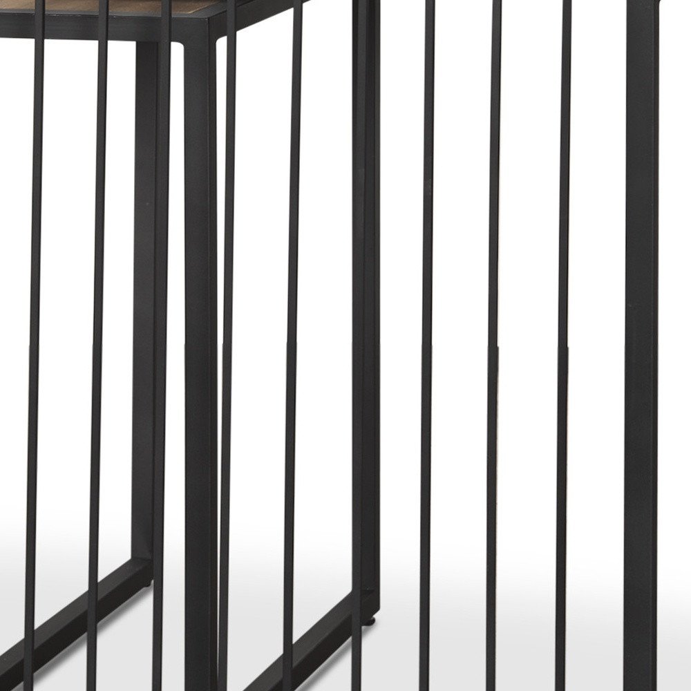 Set of Two Natural and Black Solid Wood and Metal Square Sled Nested Tables