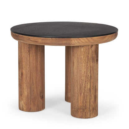 18" Brown And Black Reclaimed Wood Distressed Round End Table