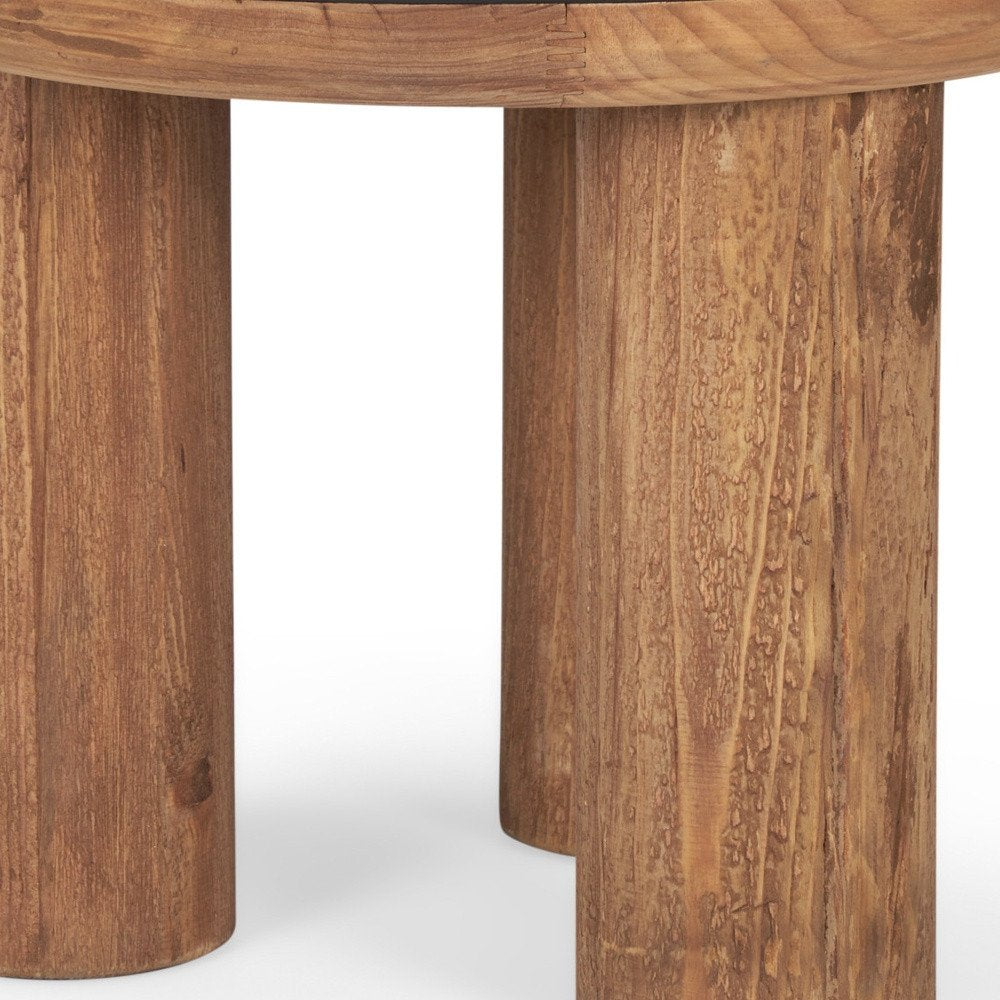 18" Brown And Black Reclaimed Wood Distressed Round End Table