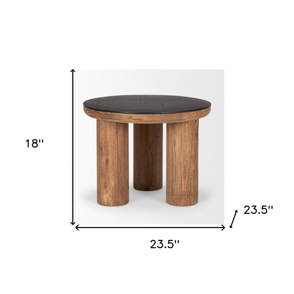 18" Brown And Black Reclaimed Wood Distressed Round End Table