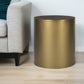 22" Antiqued Gold And Brown Metal And Solid Wood Drum End Table With Storage