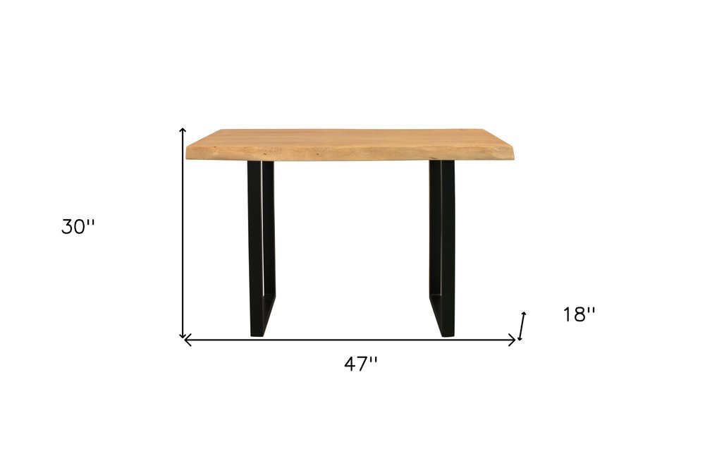47" Natural and Black Solid Wood and Metal Live Edge Console Table