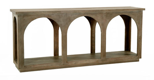 77" Brown Solid Wood Distressed Console Table With Arch Detailing