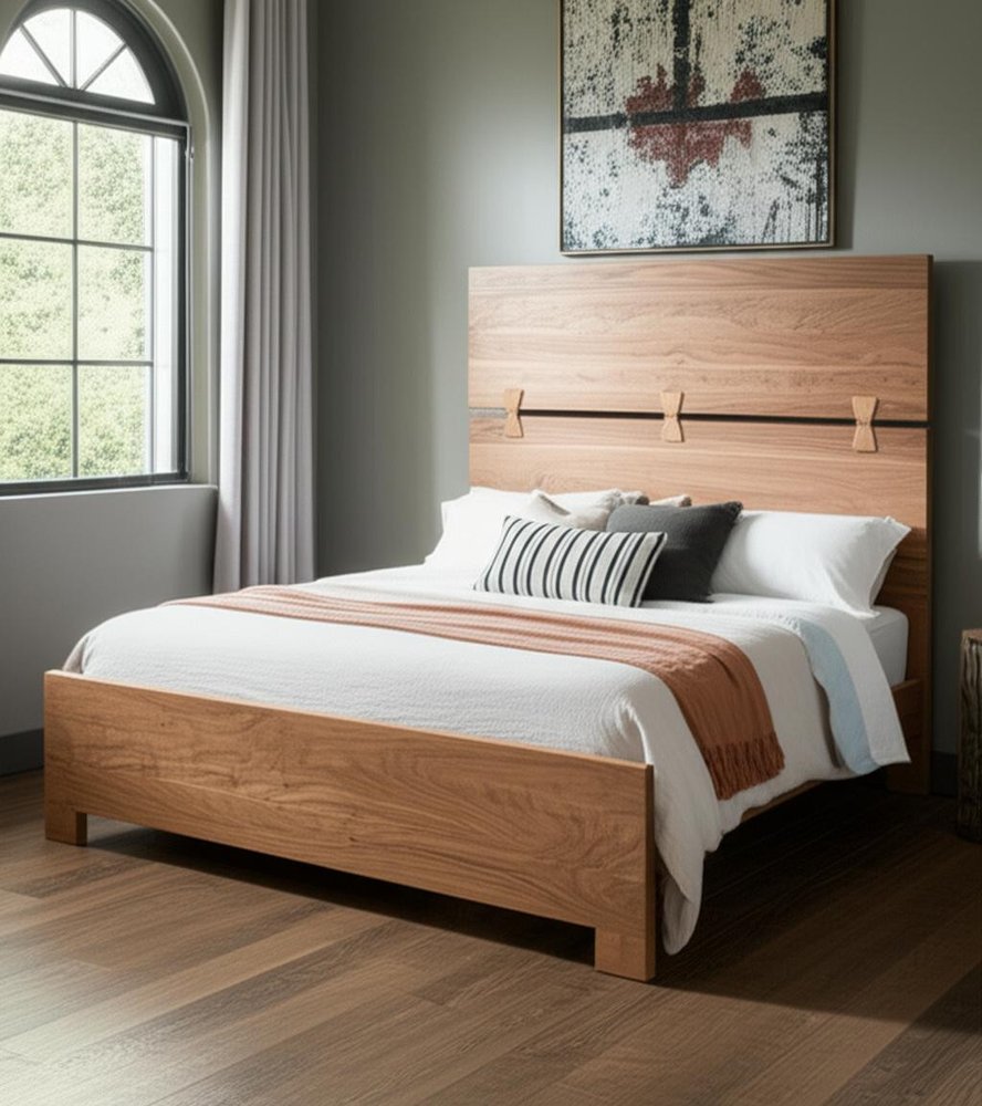 Brown Live Edge Bow Joint Solid Wood Queen Bed Frame