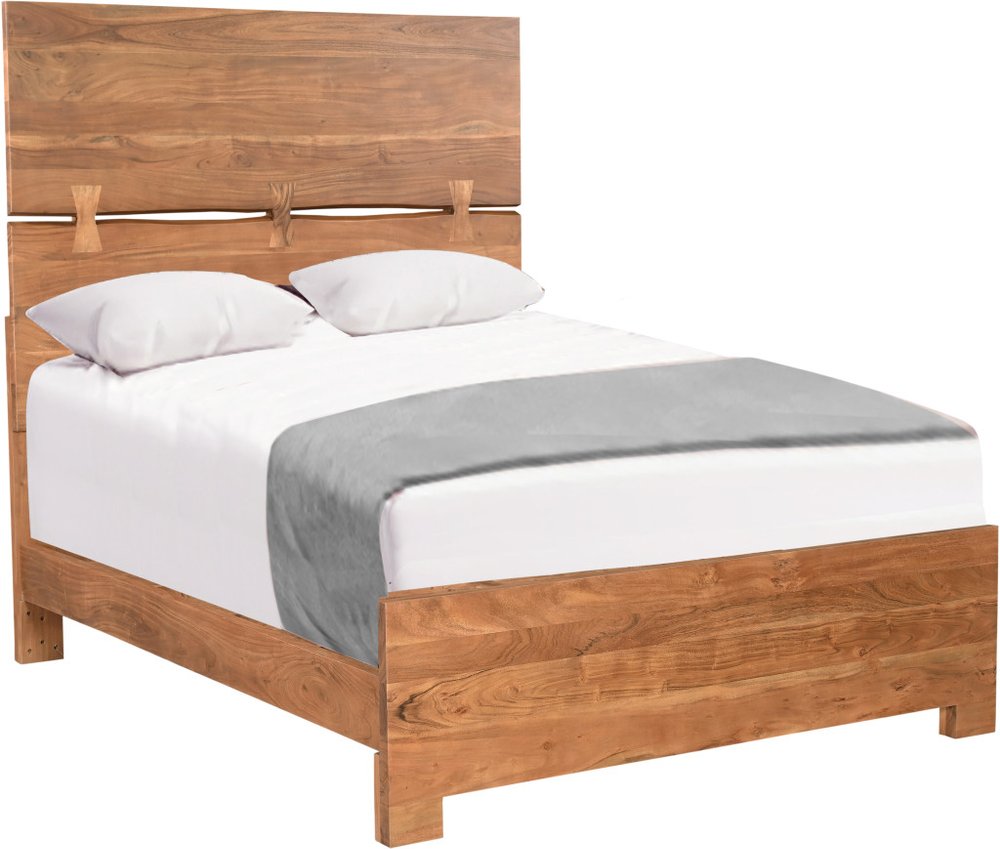 Brown Live Edge Bow Joint Solid Wood Queen Bed Frame
