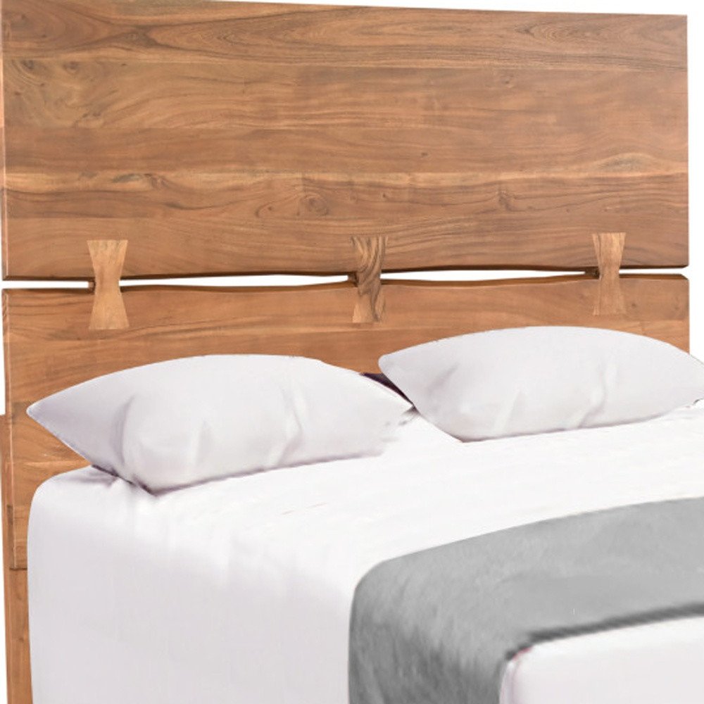 Brown Live Edge Bow Joint Solid Wood Queen Bed Frame