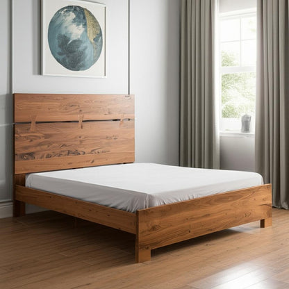 Brown Live Edge Bow Joint Solid Wood Queen Bed Frame