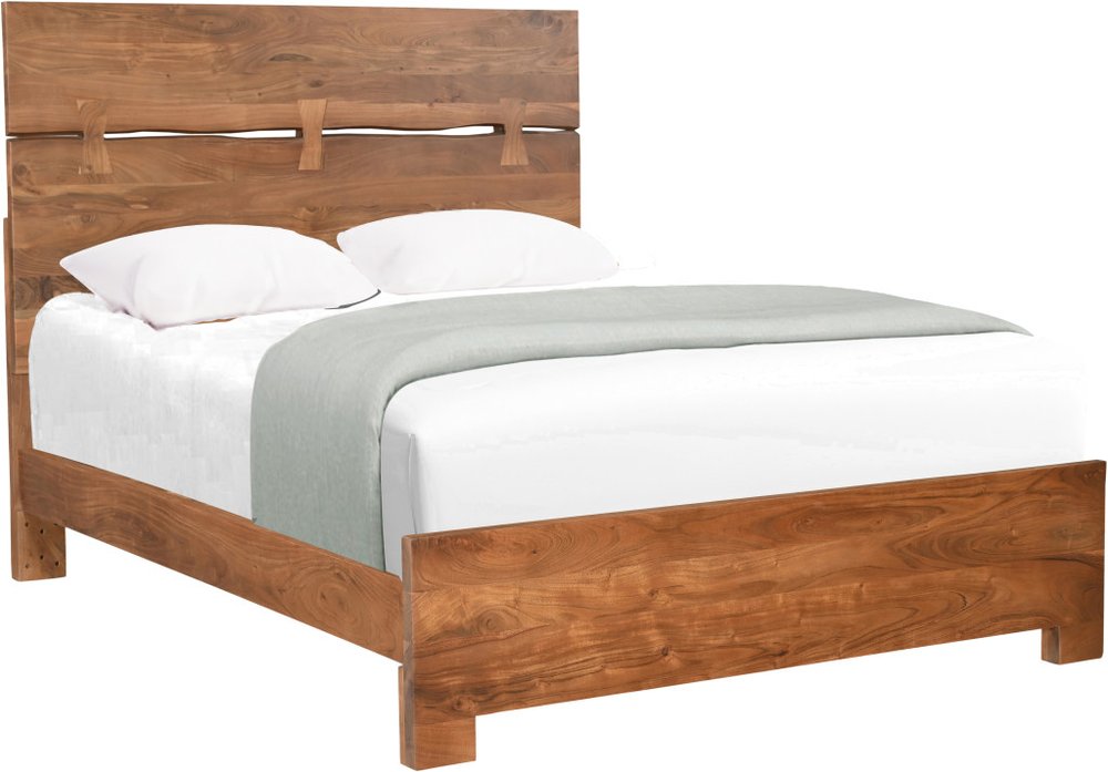 Brown Live Edge Bow Joint Solid Wood Queen Bed Frame