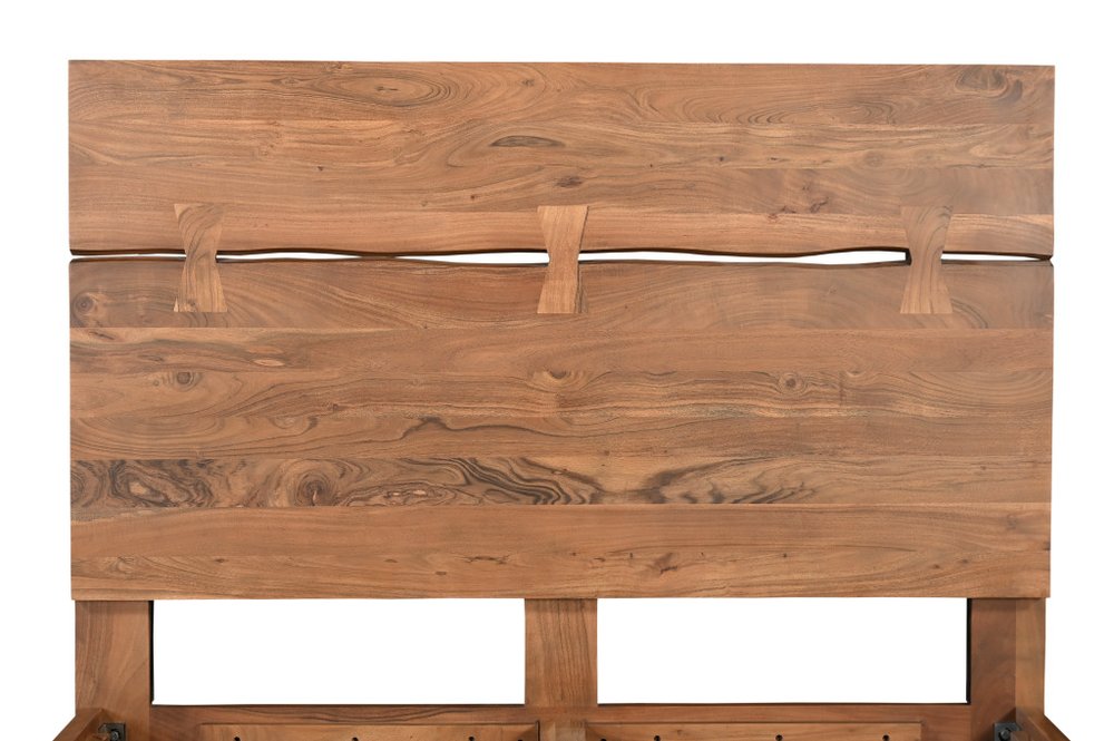 Brown Live Edge Bow Joint Solid Wood Queen Bed Frame