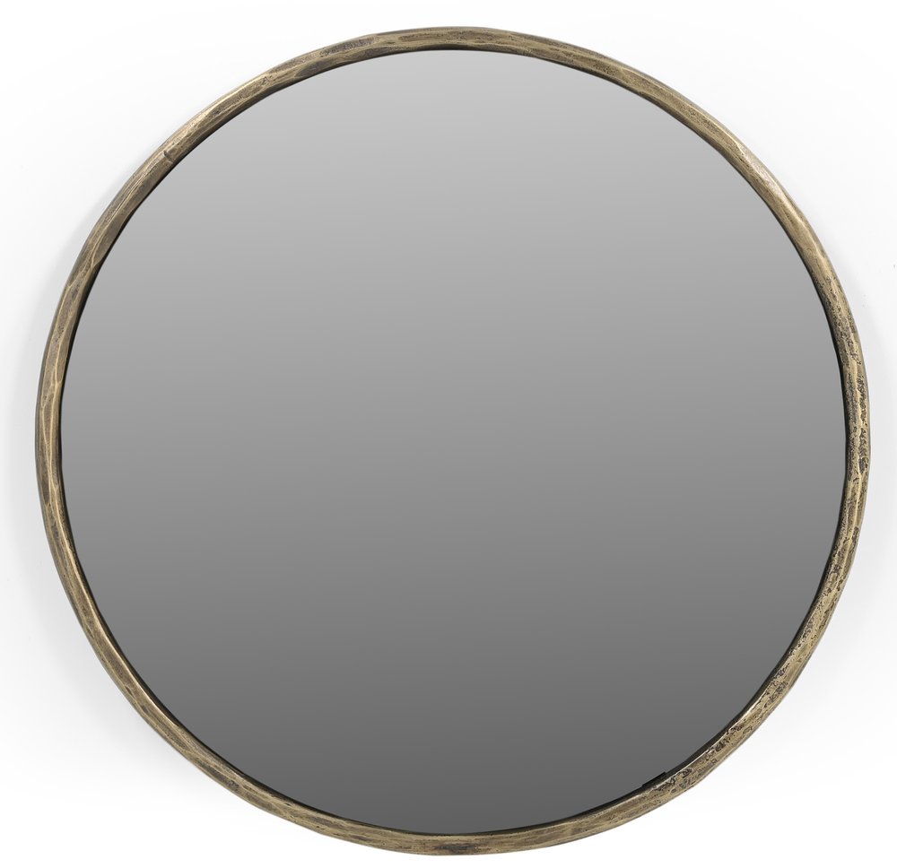 30" Antiqued Brass Iron Round Framed Accent Mirror