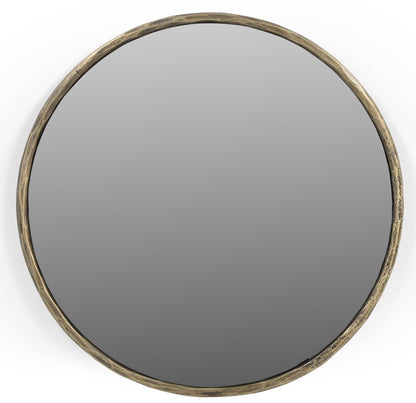 30" Antiqued Brass Iron Round Framed Accent Mirror
