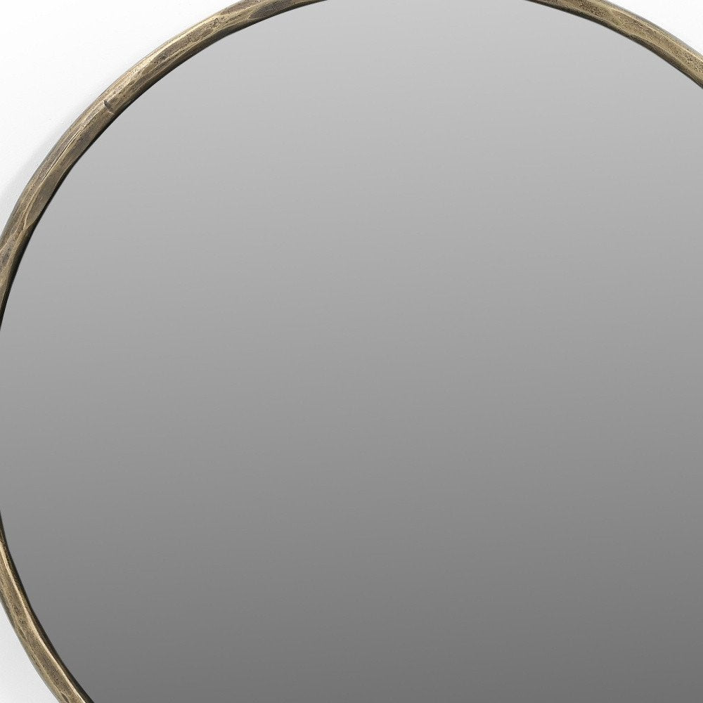 30" Antiqued Brass Iron Round Framed Accent Mirror