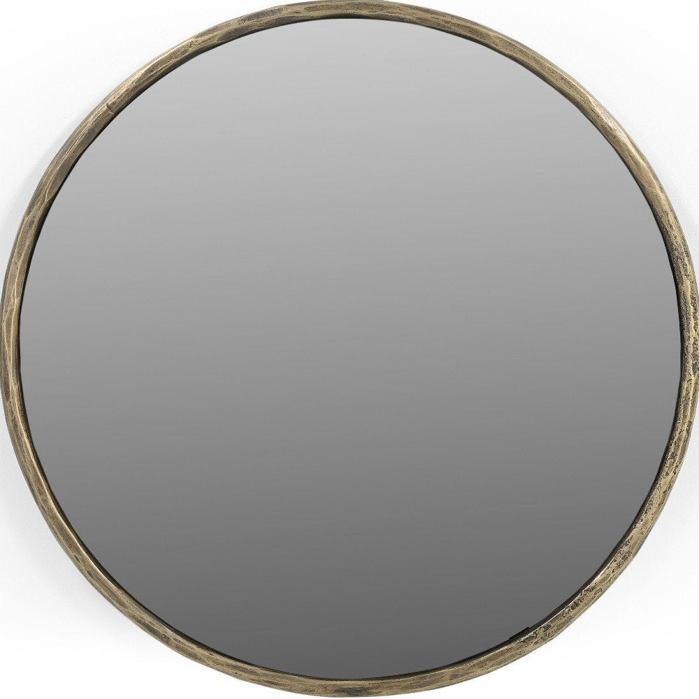 30" Antiqued Brass Iron Round Framed Accent Mirror