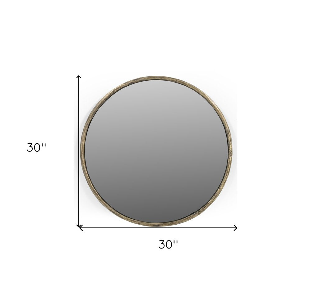 30" Antiqued Brass Iron Round Framed Accent Mirror