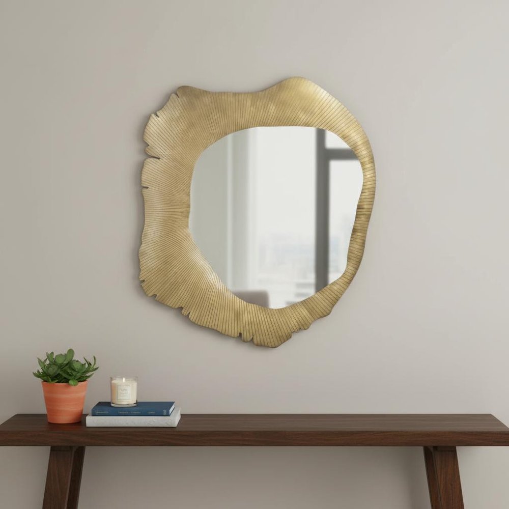 40" Brass Iron Abstract Organically Shaped Accent Mirror