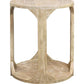 24" Natural Distressed Solid Wood Round Frame End Table With Shelf