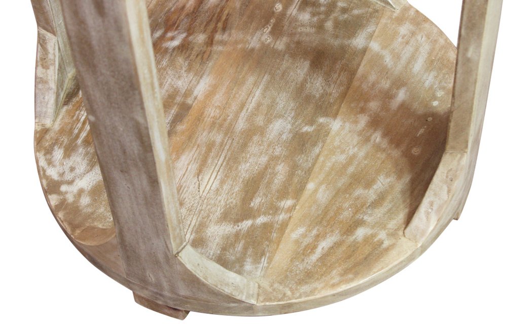 24" Natural Distressed Solid Wood Round Frame End Table With Shelf