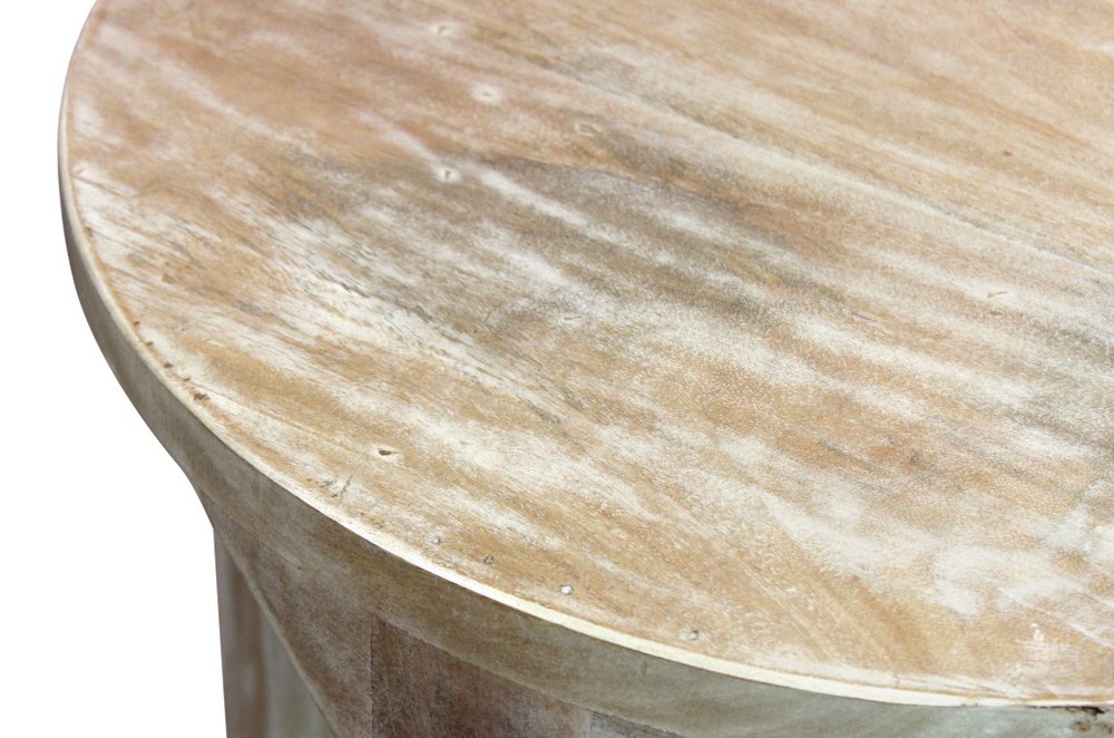 24" Natural Distressed Solid Wood Round Frame End Table With Shelf