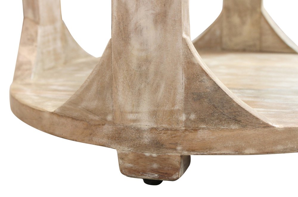 24" Natural Distressed Solid Wood Round Frame End Table With Shelf