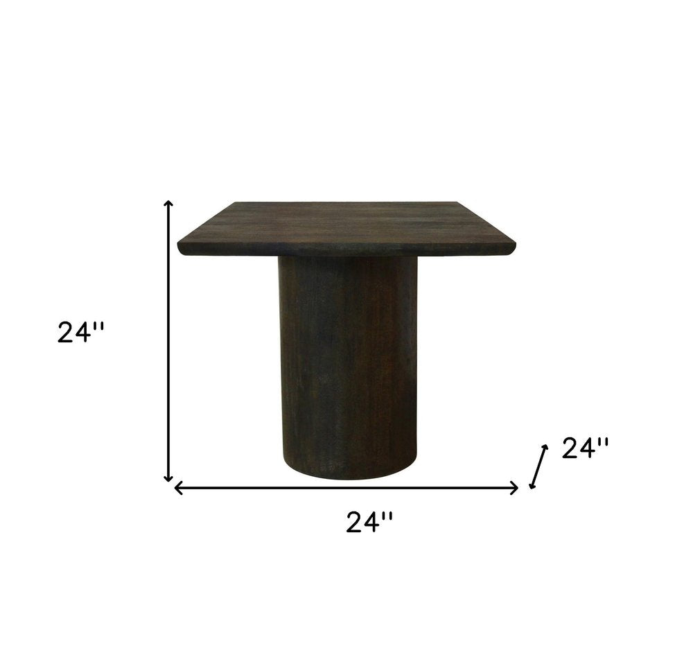 24" Dark Brown Distressed Solid Wood Square Pedestal End Table