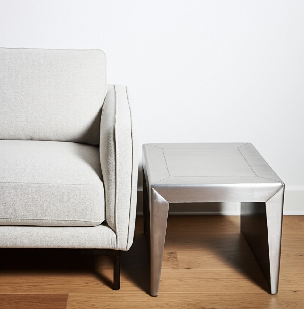 24" Silver Aluminum and Solid Wood Square Sled End Table