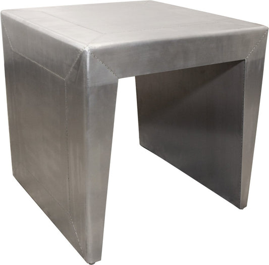 24" Silver Aluminum and Solid Wood Square Sled End Table