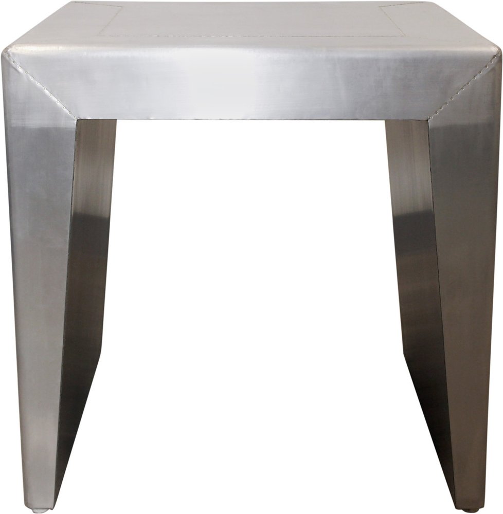 24" Silver Aluminum and Solid Wood Square Sled End Table