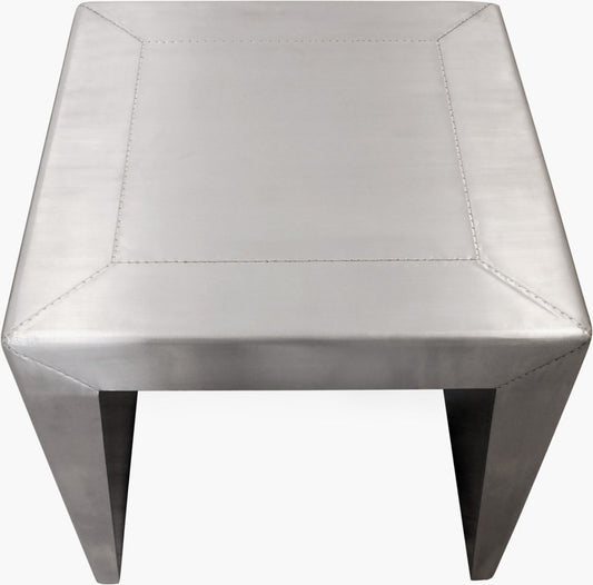 24" Silver Aluminum and Solid Wood Square Sled End Table
