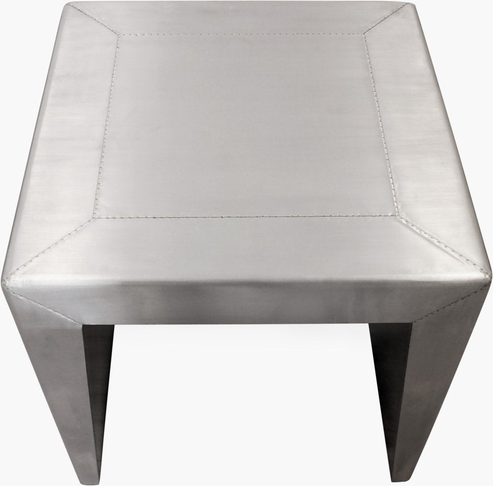 24" Silver Aluminum and Solid Wood Square Sled End Table