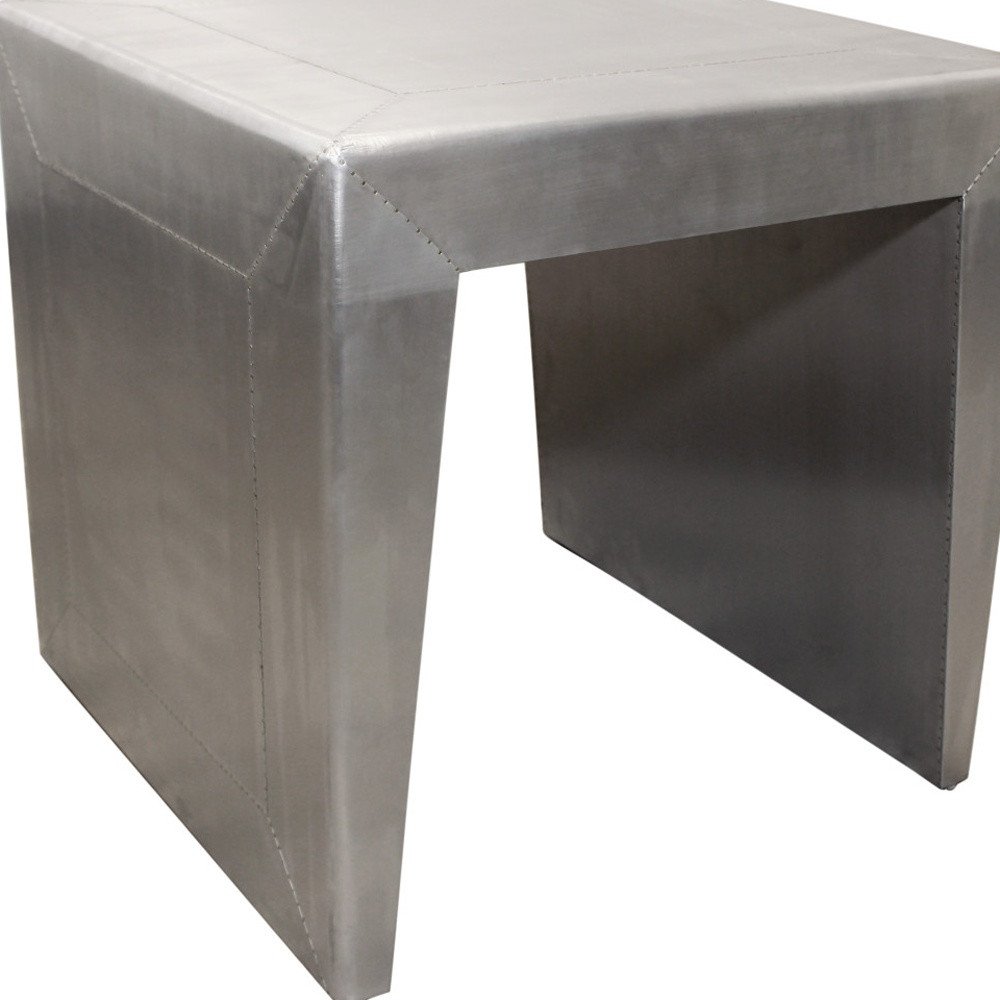 24" Silver Aluminum and Solid Wood Square Sled End Table