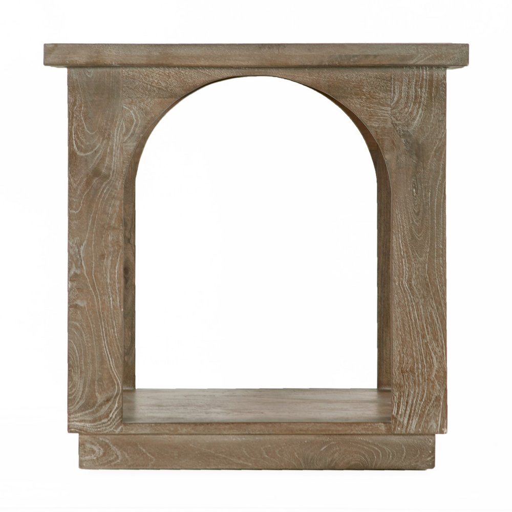 24" Brown Distressed Solid Wood Square Floor Shelf End Table