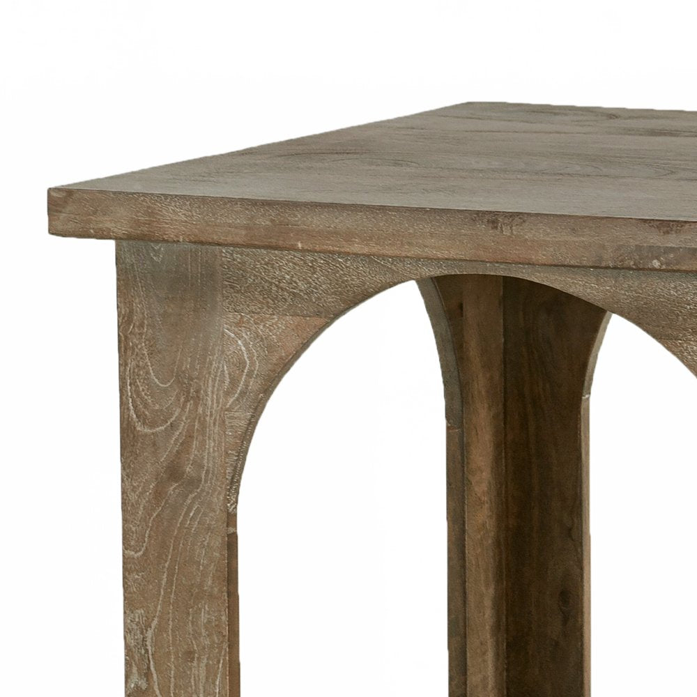 24" Brown Distressed Solid Wood Square Floor Shelf End Table