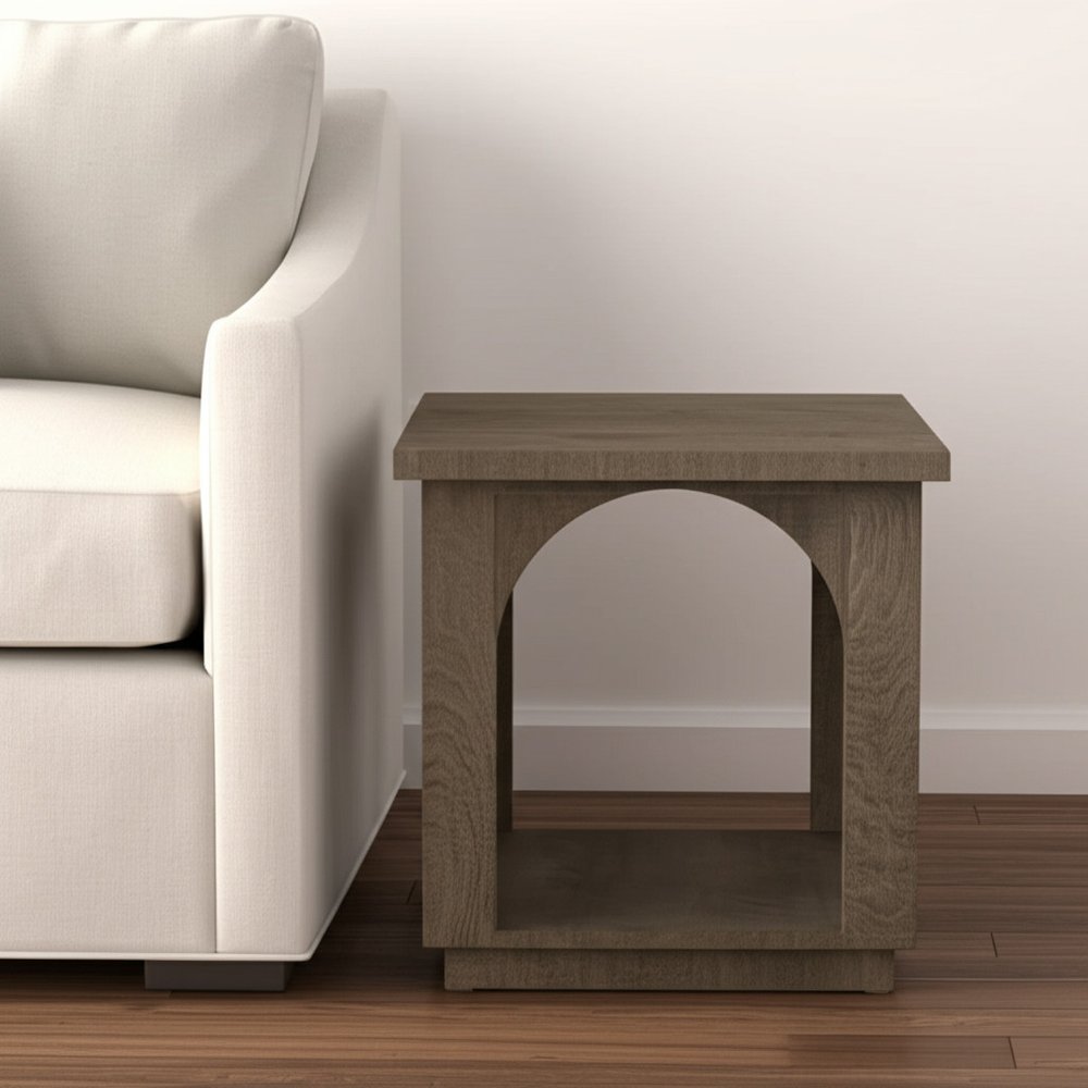 24" Brown Distressed Solid Wood Square Floor Shelf End Table