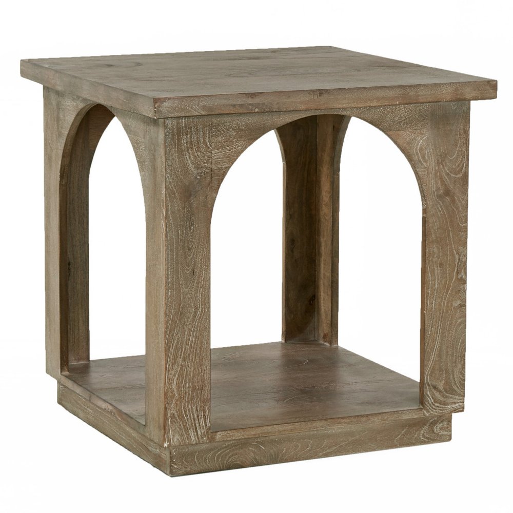 24" Brown Distressed Solid Wood Square Floor Shelf End Table