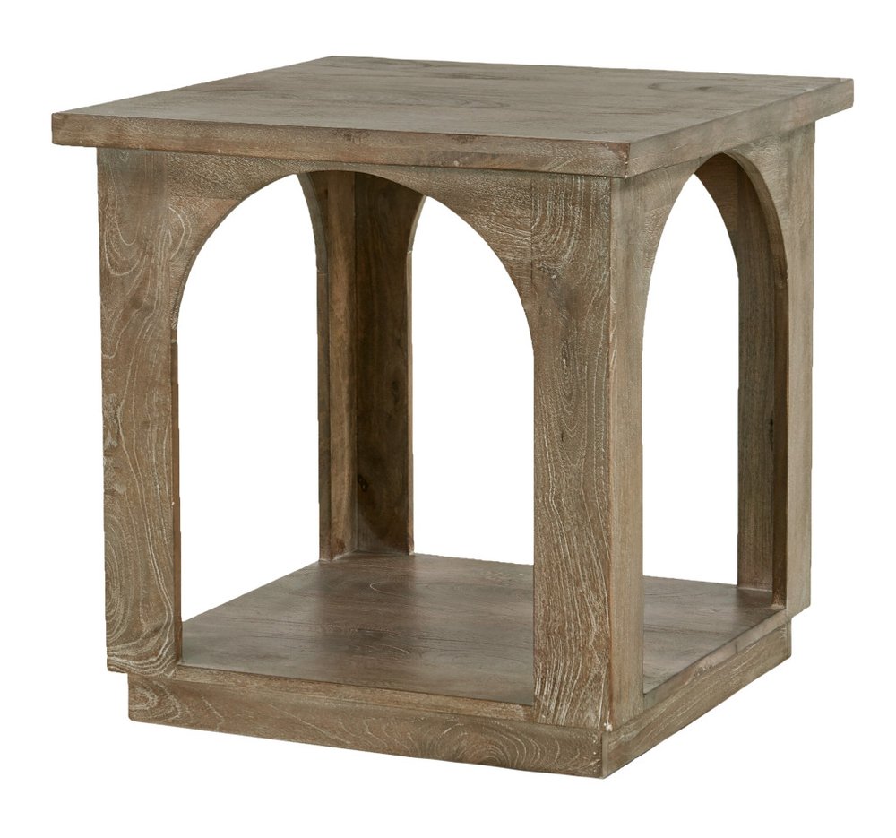 24" Brown Distressed Solid Wood Square Floor Shelf End Table