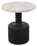 21" White and Black Distressed Marble and Solid Wood Round Pedestal End Table